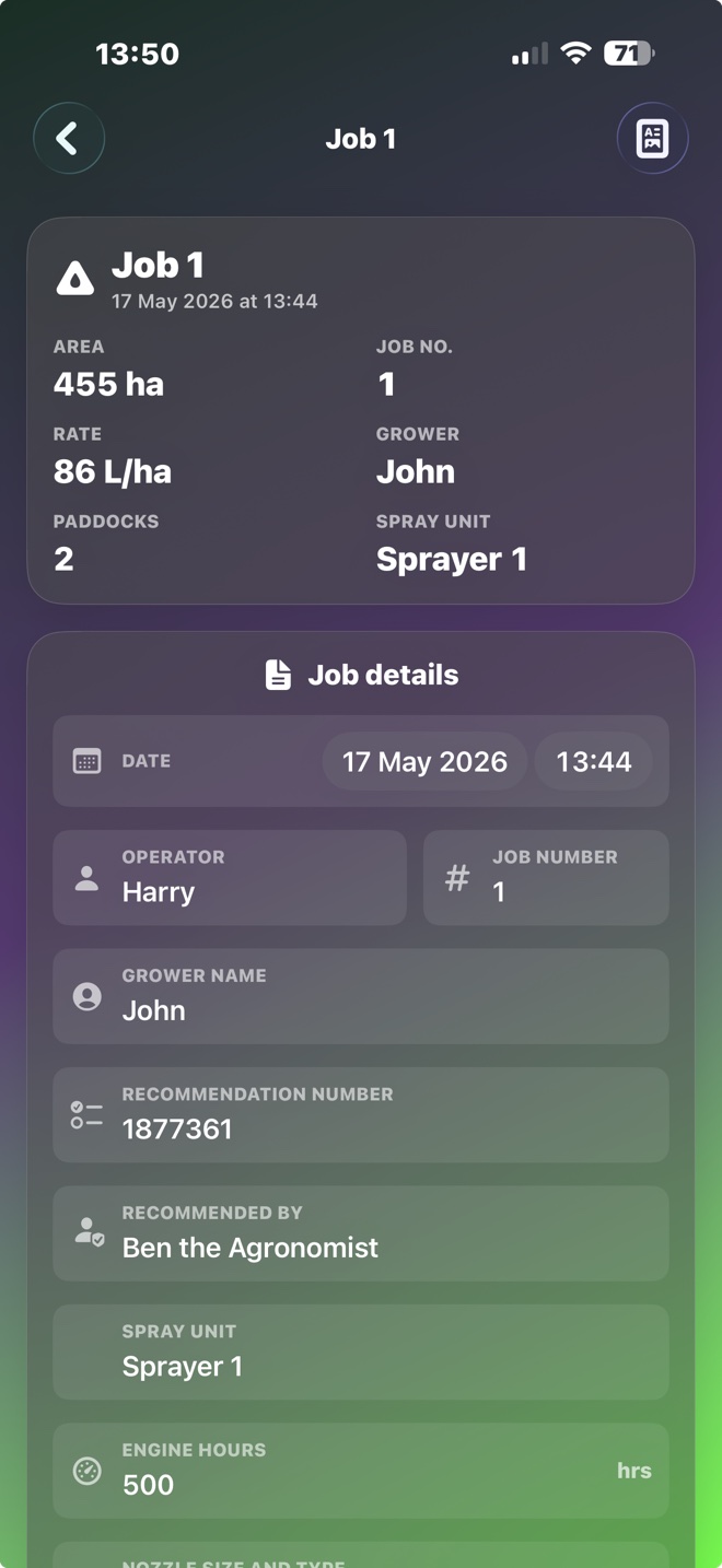 Log it Right job summary screen