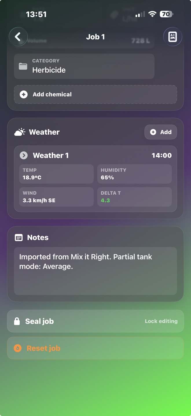 Log it Right weather and notes screen